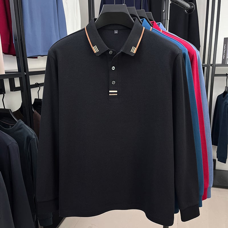 Мъжко поло с дълги ръкави, мерсеризиран памук (96%+), с бродерия, свободна кройка