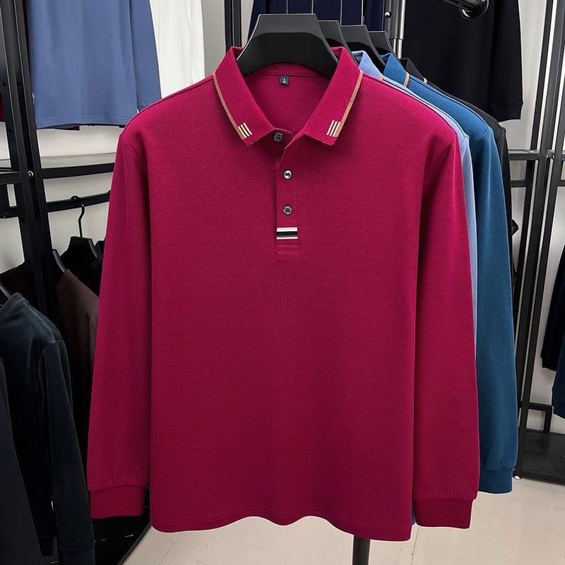 Мъжко поло с дълги ръкави, мерсеризиран памук (96%+), с бродерия, свободна кройка