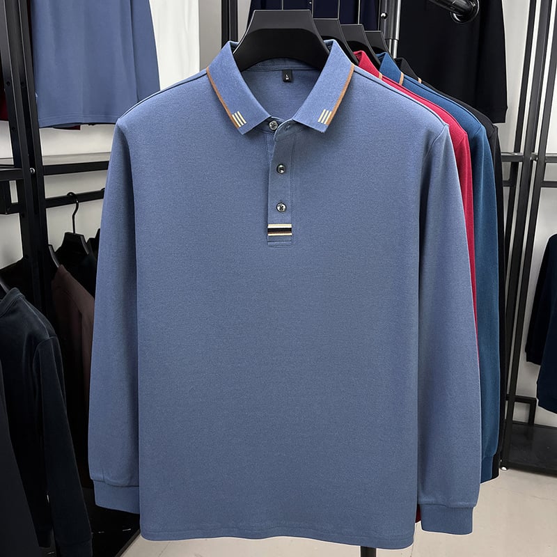 Мъжко поло с дълги ръкави, мерсеризиран памук (96%+), с бродерия, свободна кройка