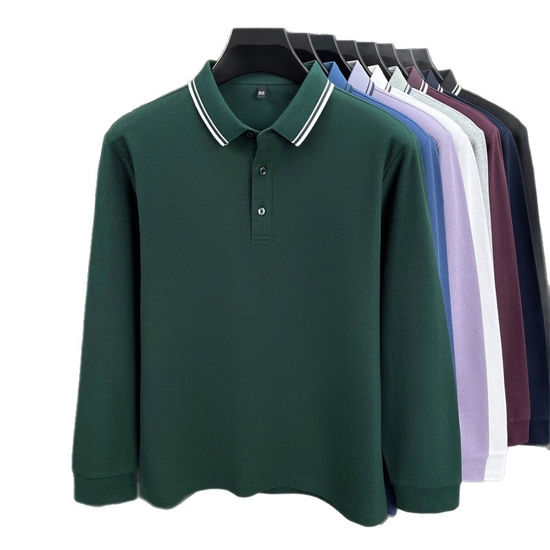 Ανδρικό μακρύ μανίκι πόλο με κλασικό γιακά, μονόχρωμο, 96%+ βαμβάκι, εφαρμοστό