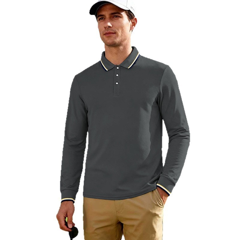 Поло риза със свободен крой, дълги ръкави, жакардова плетка, дишаща материя, полиестерова смес