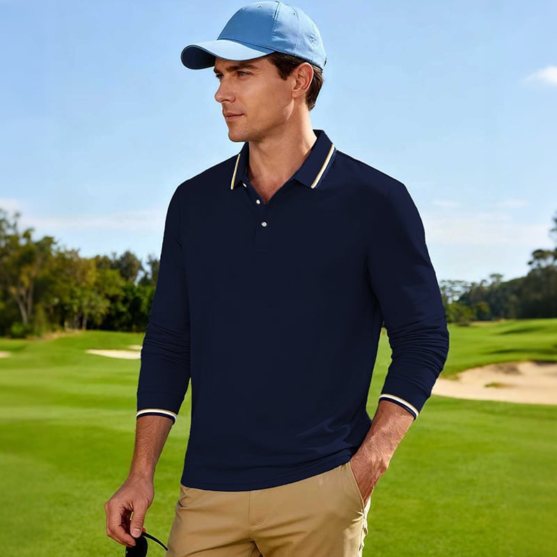 Поло риза със свободен крой, дълги ръкави, жакардова плетка, дишаща материя, полиестерова смес