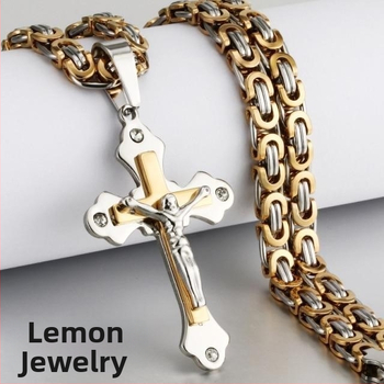 Limon roostevabast terasest kaelakee – geomeetriline disain, ristripats teemantidega, elektroplaadimine