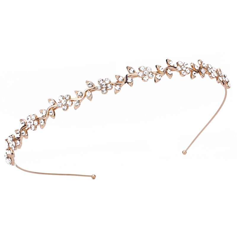 Лента за глава с мотив сливово цвете и кристали, метална сплав, корейски стил, дамска украса за глава, лято 2024