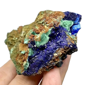 Azurite-Malahite sümbioosi kristall-mineraaliproov geoloogilisele õpetusele ja väljapanekuks, premium mineraalnäidised, toormiskristall