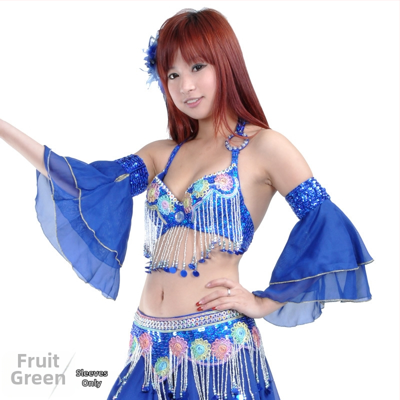 Kahekihi varrukad kõhu tantsukostüümile helmeste tikandiga – šifoon polüester, kaasaegne tantsukostüüm