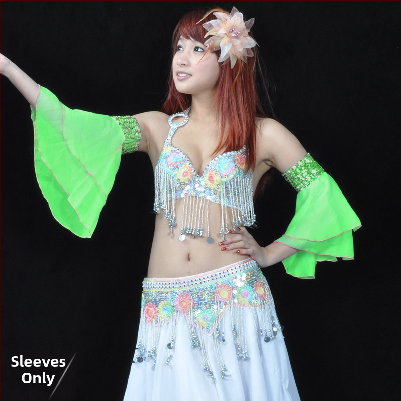 Kahekihi varrukad kõhu tantsukostüümile helmeste tikandiga – šifoon polüester, kaasaegne tantsukostüüm