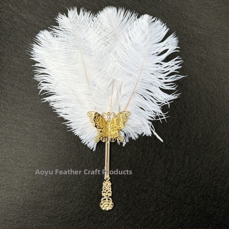 Sulepeaga käsiventilaator – käsitöö, hiina stiil, plastikust skelet, Ao feather kaubamärk