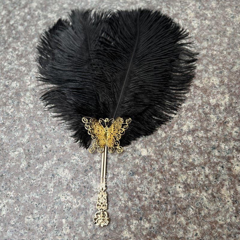 Sulepeaga käsiventilaator – käsitöö, hiina stiil, plastikust skelet, Ao feather kaubamärk