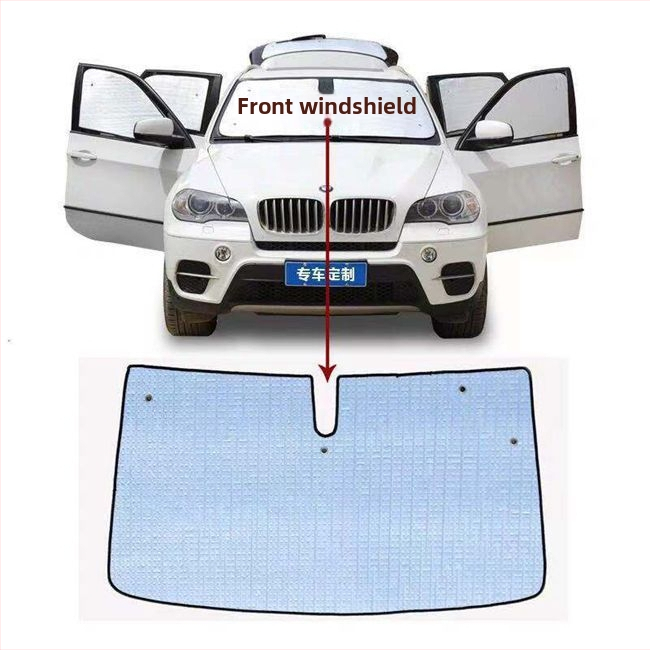 Automobilio saulės skydelis priekiniam stiklui, aliuminio folija, storesnė konstrukcija, siurbtuko tvirtinimas, universalus