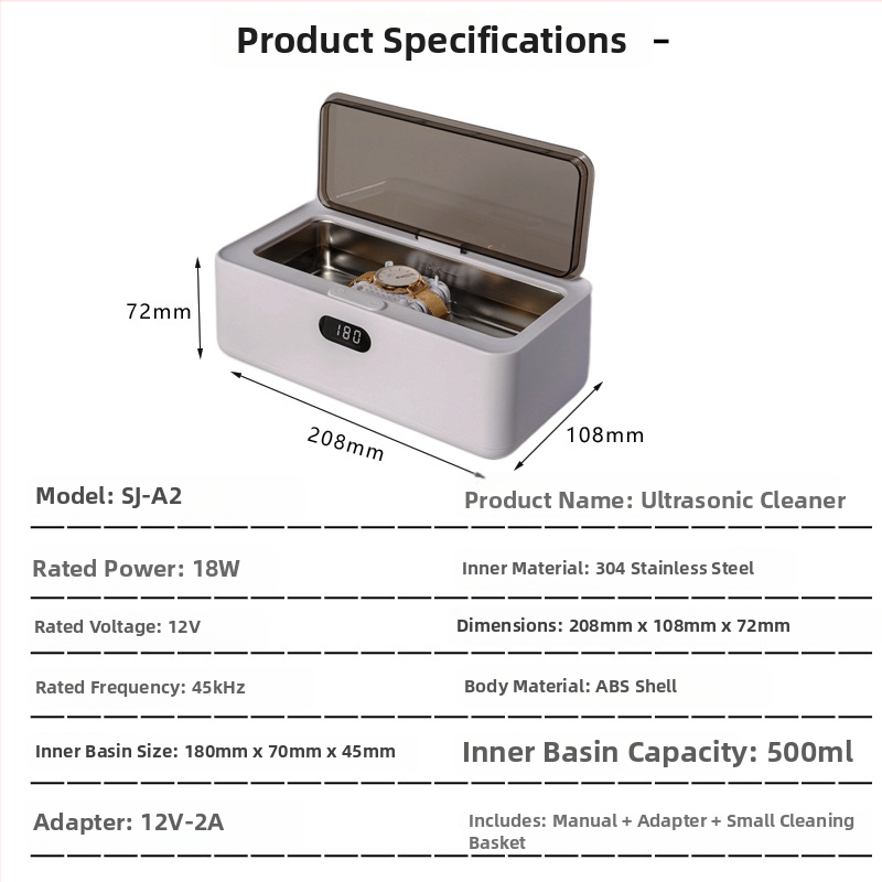 Ултразвукова почистваща машина за очила, бижута, часовници, протези и ортодонтски апарати; 1 слот • 45 kHz • 18 W • Smart Clean