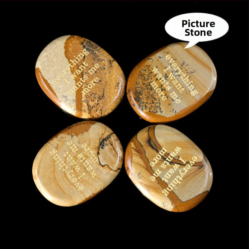 Гравиран овален обсидианов палмов камък за облекчаване на стреса