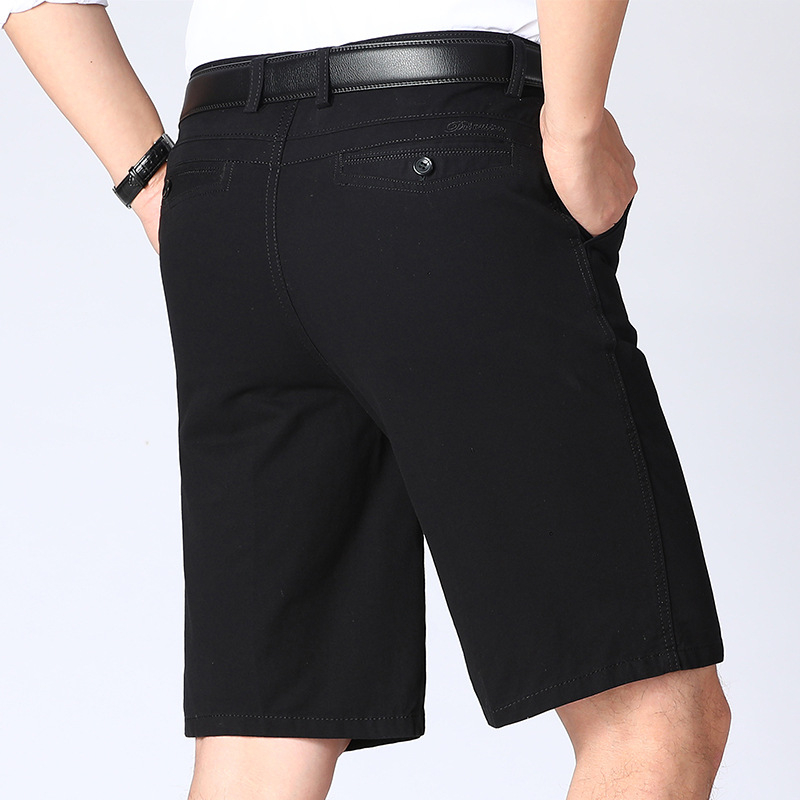 Мъжки памучни летни панталони-шорти, свободна кройка, двойни плисирани, полудълги, прав силует, минималистичен стил