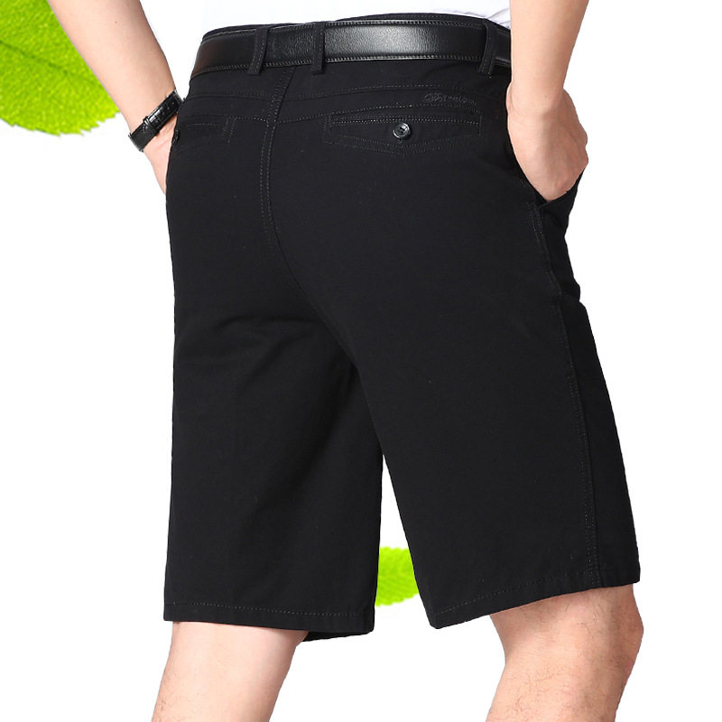 Мъжки памучни летни панталони-шорти, свободна кройка, двойни плисирани, полудълги, прав силует, минималистичен стил