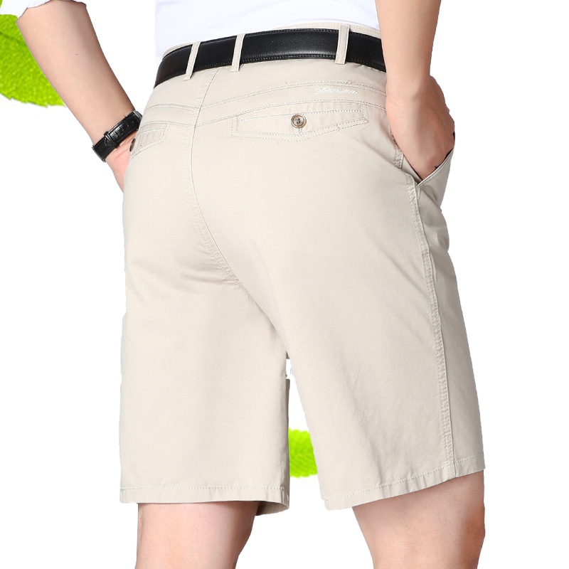 Мъжки памучни летни панталони-шорти, свободна кройка, двойни плисирани, полудълги, прав силует, минималистичен стил