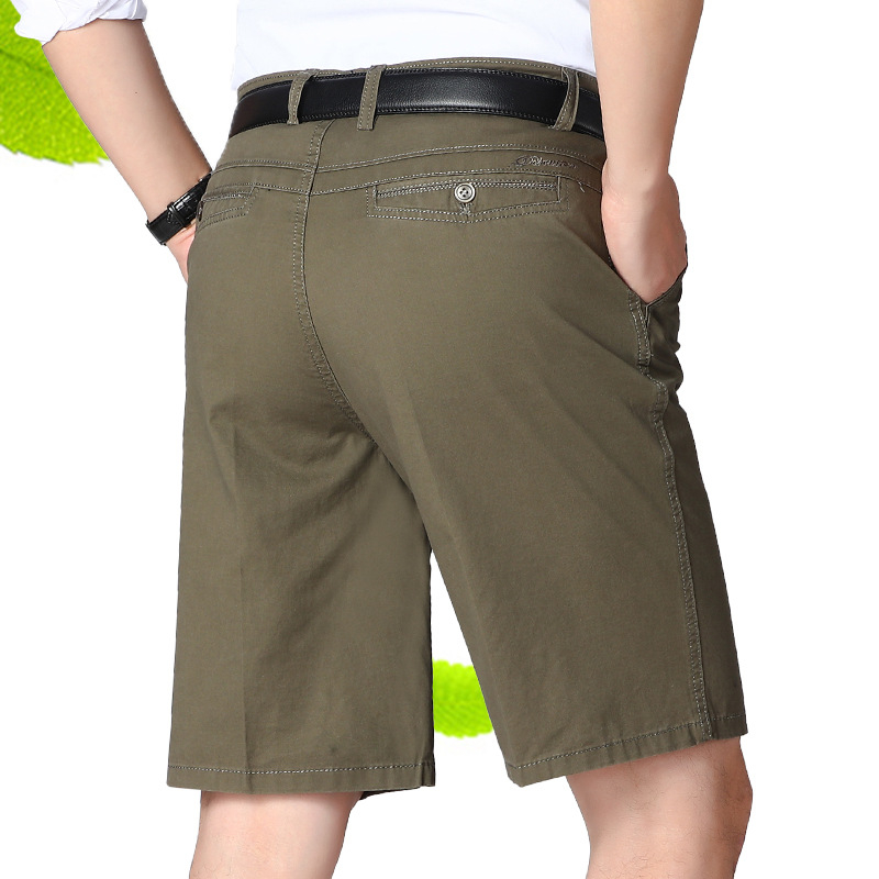 Мъжки памучни летни панталони-шорти, свободна кройка, двойни плисирани, полудълги, прав силует, минималистичен стил