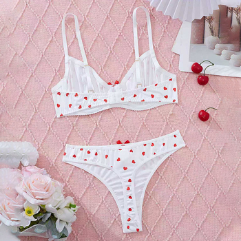 Sieviešu intīmu komplekts ar režģa dizainu, poliestera audums, 90–95% poliester satura, sievietēm, mīļš meitenīgs stils