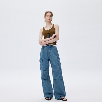 Дамски дънки от деним, широки крачоли, средно висока талия, 90–95% памук, пролет 2025