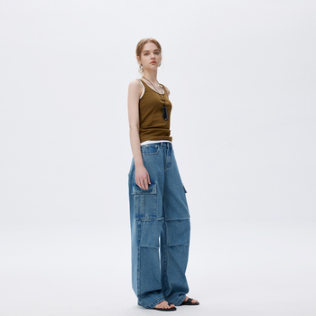 Дамски дънки от деним, широки крачоли, средно висока талия, 90–95% памук, пролет 2025