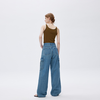 Дамски дънки от деним, широки крачоли, средно висока талия, 90–95% памук, пролет 2025