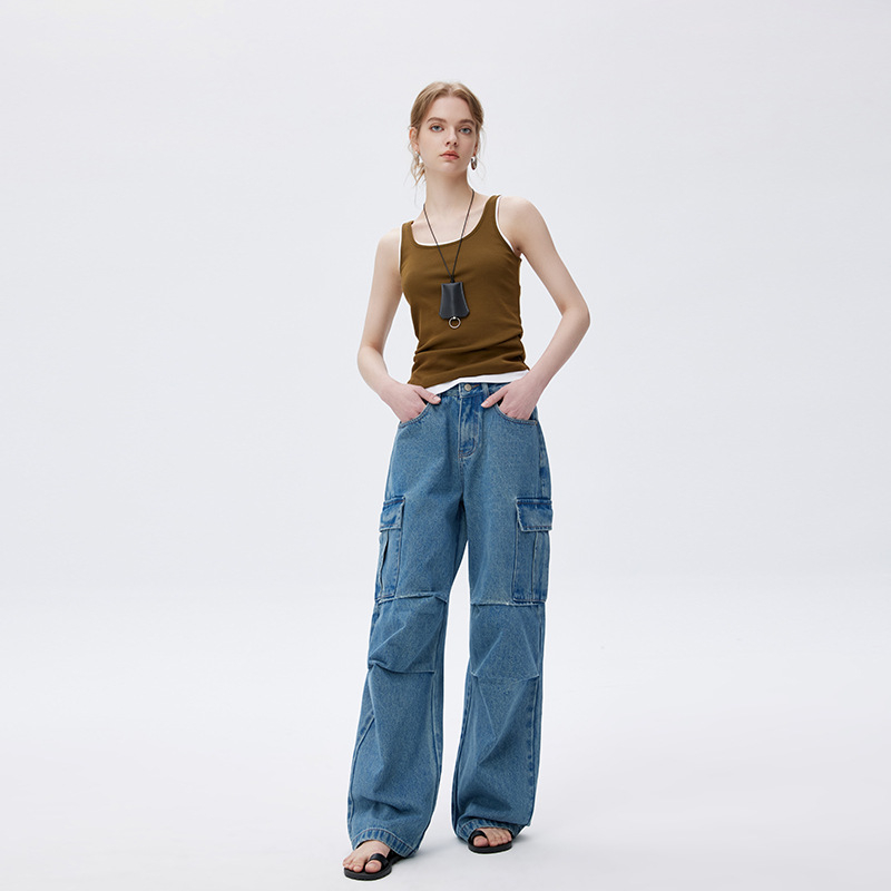 Дамски дънки от деним, широки крачоли, средно висока талия, 90–95% памук, пролет 2025