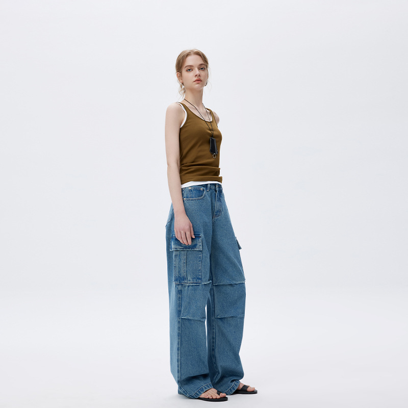 Дамски дънки от деним, широки крачоли, средно висока талия, 90–95% памук, пролет 2025