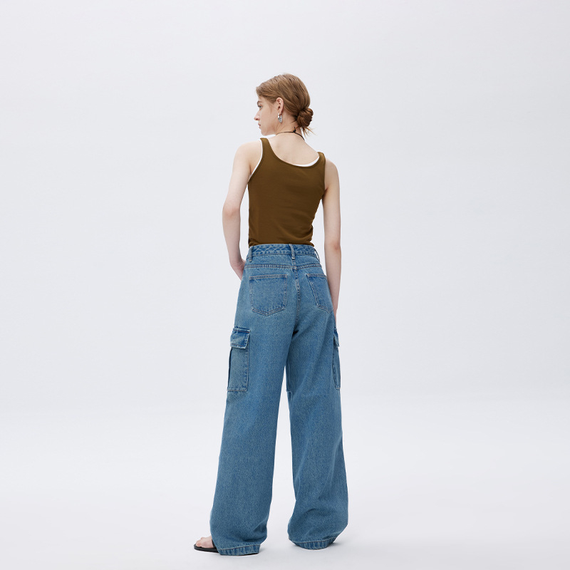 Дамски дънки от деним, широки крачоли, средно висока талия, 90–95% памук, пролет 2025