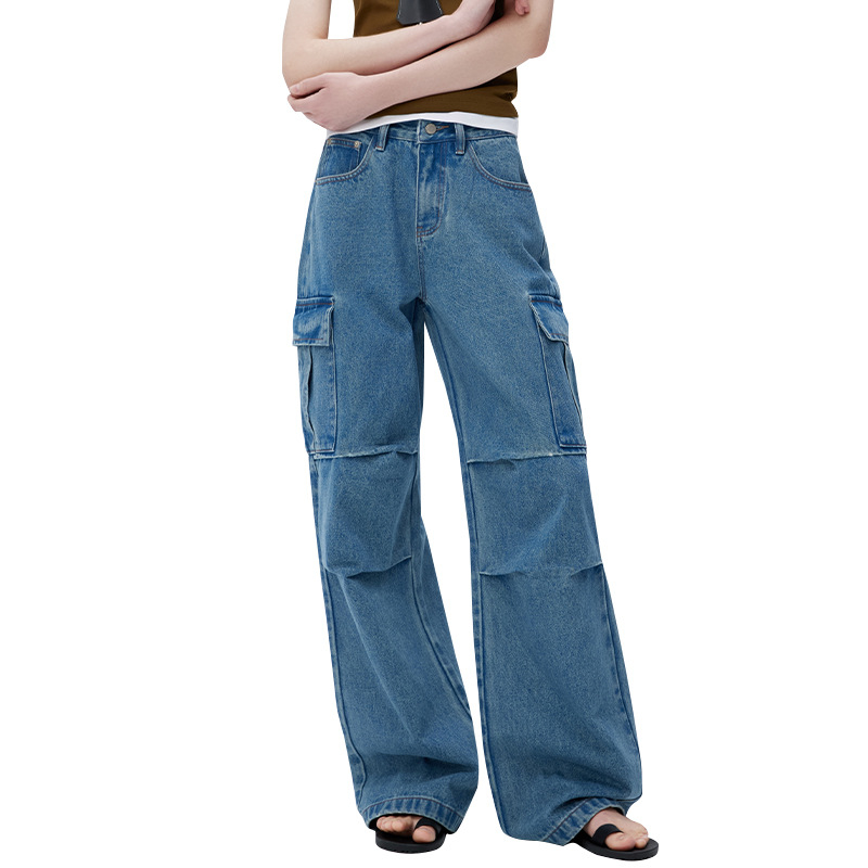Дамски дънки от деним, широки крачоли, средно висока талия, 90–95% памук, пролет 2025