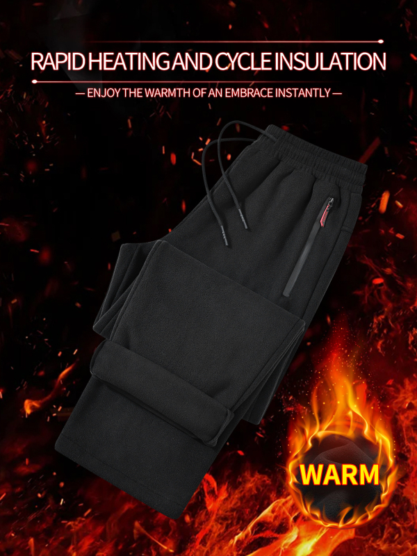 Мъжки зимни панталони с подплата от флийс, прави крачоли, 100% полиестров флийс, дебели и топли за ежедневна употреба