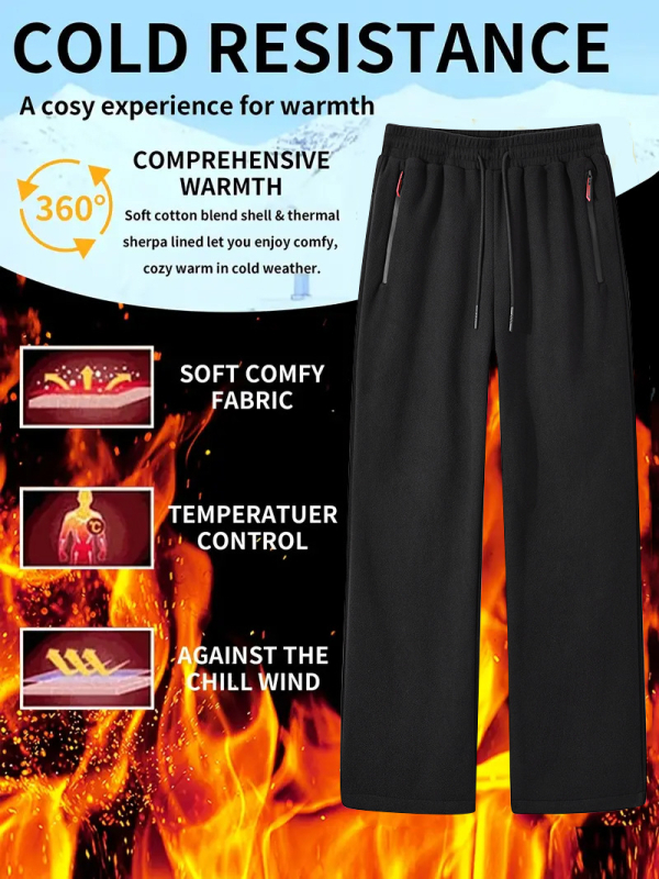 Мъжки зимни панталони с подплата от флийс, прави крачоли, 100% полиестров флийс, дебели и топли за ежедневна употреба