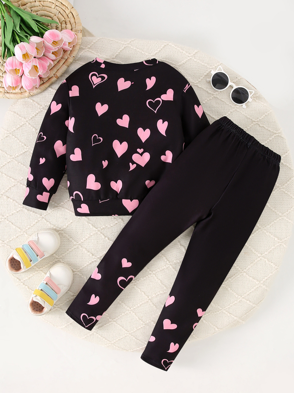 Kaheosaline laste komplekt: pikkade varrukatega jakk ja püksid, loomade ja südame motiiviga trükk, polüester, suvi, 3–8 aastat