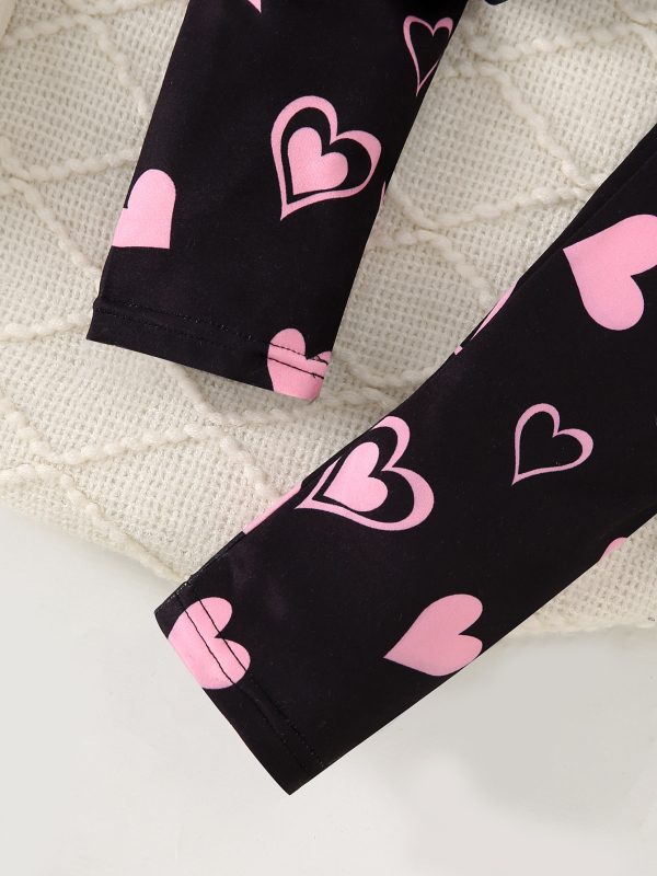 Kaheosaline laste komplekt: pikkade varrukatega jakk ja püksid, loomade ja südame motiiviga trükk, polüester, suvi, 3–8 aastat