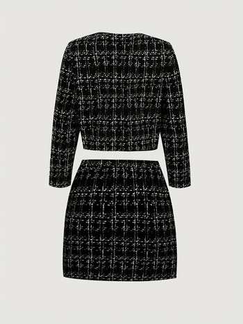 Tüdrukute kaheosaline kostüüm: cardigan ja seelik, ruudumuster, polüester 90–95%,pikad varrukad, kevad 2025