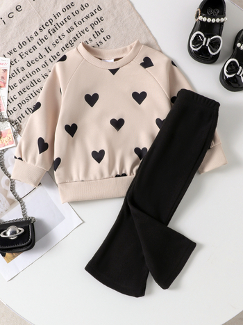 Kaheosaline laste komplekt: pikkade käistega pusa ja püksid südame mustriga, puuvill-poliesteri segu, kapuutsita