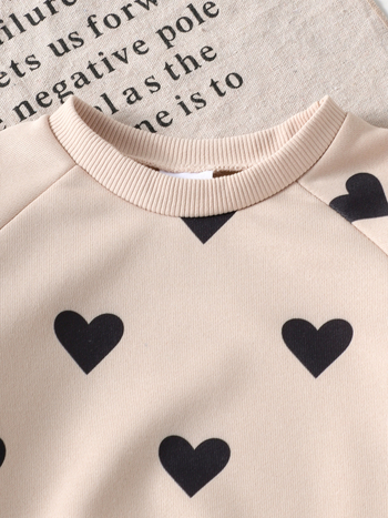 Kaheosaline laste komplekt: pikkade käistega pusa ja püksid südame mustriga, puuvill-poliesteri segu, kapuutsita