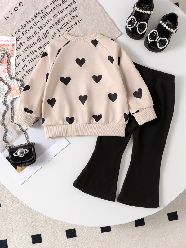 Kaheosaline laste komplekt: pikkade käistega pusa ja püksid südame mustriga, puuvill-poliesteri segu, kapuutsita