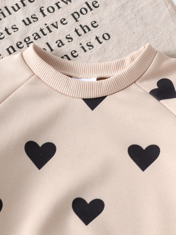 Kaheosaline laste komplekt: pikkade käistega pusa ja püksid südame mustriga, puuvill-poliesteri segu, kapuutsita