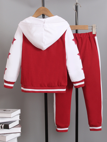 Poiste kaksososaline kapuutsiga dressipükside komplekt, 100% polüester, pikad varrukad, talve-sügis hooaeg, vanus 3–8 aastat