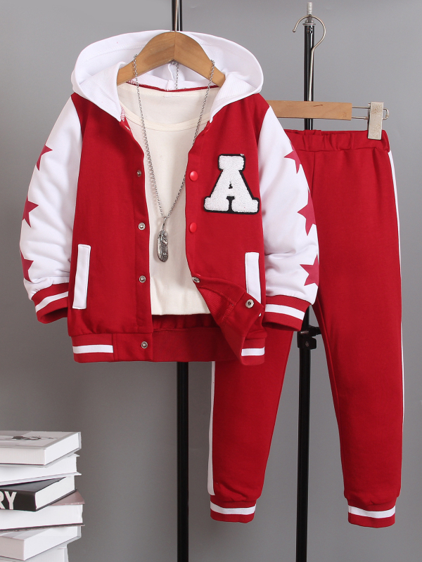 Poiste kaksososaline kapuutsiga dressipükside komplekt, 100% polüester, pikad varrukad, talve-sügis hooaeg, vanus 3–8 aastat