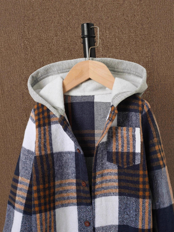 Laste kaksos osaline komplekt: kapuutsiga pikkade varrukatega ruuduline särk ja sirged teksad, pehme töötlusega kangas, kevad–sügis