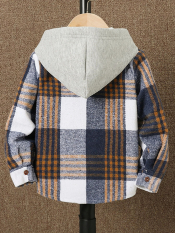 Laste kaksos osaline komplekt: kapuutsiga pikkade varrukatega ruuduline särk ja sirged teksad, pehme töötlusega kangas, kevad–sügis