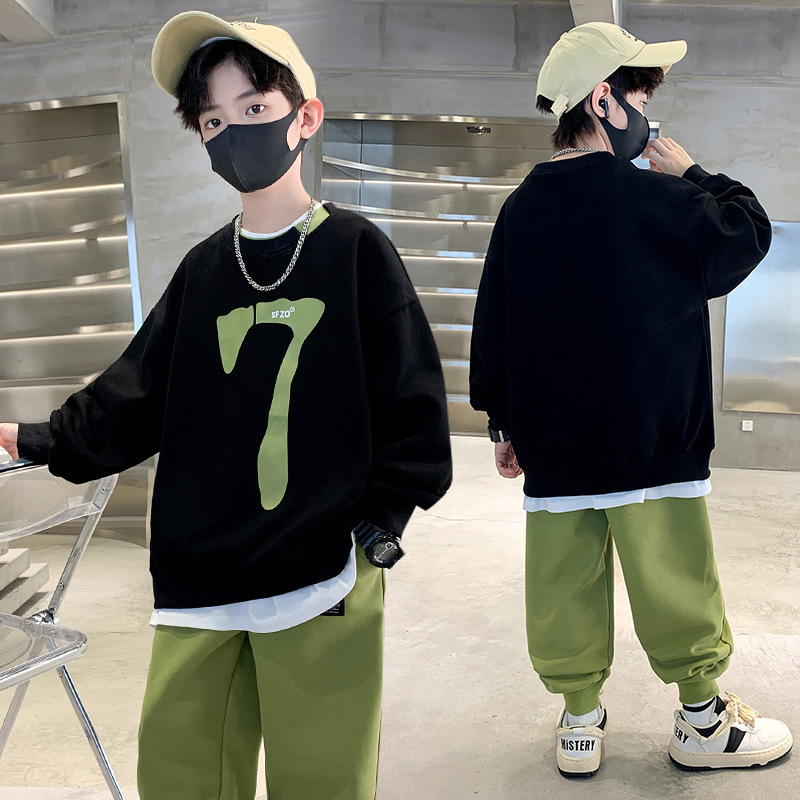 Poiste puuvillane spordikomplekt, kaheosaline komplekt, pikkade varrukatega, kevad-sügise hooaeg