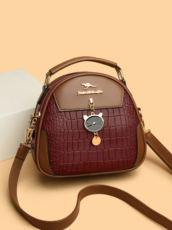 Γυναικεία τσάντα σε αστικό μινιμαλιστικό στυλ, PU δέρμα, τετράγωνος σχεδιασμός, οβάλ σχήματος, φερμουάρ για κλείσιμο