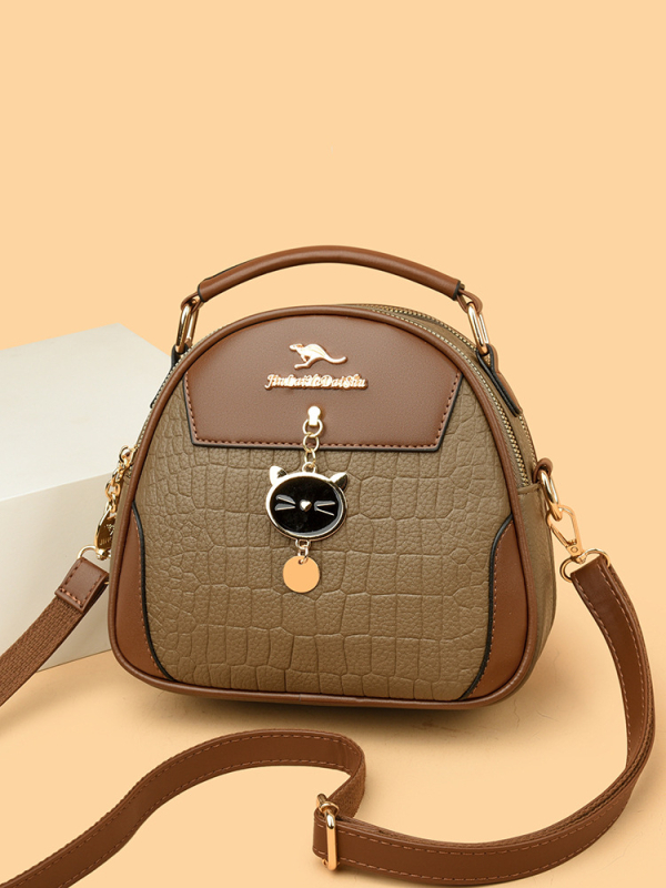 Γυναικεία τσάντα σε αστικό μινιμαλιστικό στυλ, PU δέρμα, τετράγωνος σχεδιασμός, οβάλ σχήματος, φερμουάρ για κλείσιμο