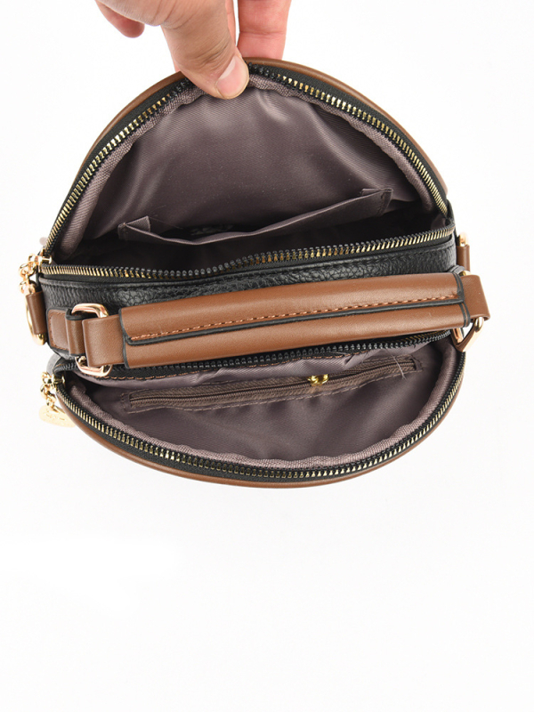 Γυναικεία τσάντα σε αστικό μινιμαλιστικό στυλ, PU δέρμα, τετράγωνος σχεδιασμός, οβάλ σχήματος, φερμουάρ για κλείσιμο