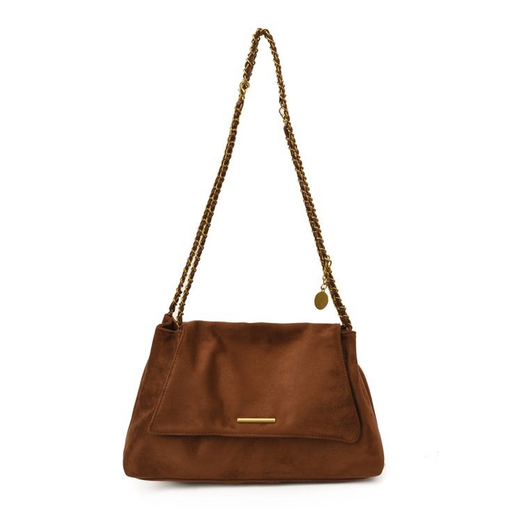 Τσάντα Tote από δέρμα ελάφου, οριζόντια τετράγωνο σχήμα, κλείσιμο με καπάκι, εσωτερική τσέπη με φερμουάρ