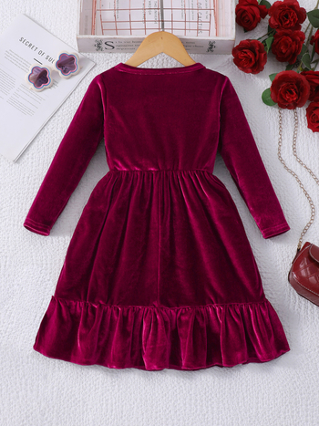 Детска рокля за принцеса от велур с перлени украси, голяма пола, средна дължина, за деца 3–8 г