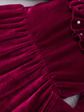 Детска рокля за принцеса от велур с перлени украси, голяма пола, средна дължина, за деца 3–8 г