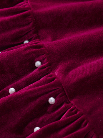 Детска рокля за принцеса от велур с перлени украси, голяма пола, средна дължина, за деца 3–8 г