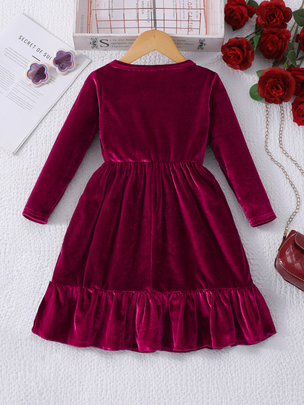 Детска рокля за принцеса от велур с перлени украси, голяма пола, средна дължина, за деца 3–8 г